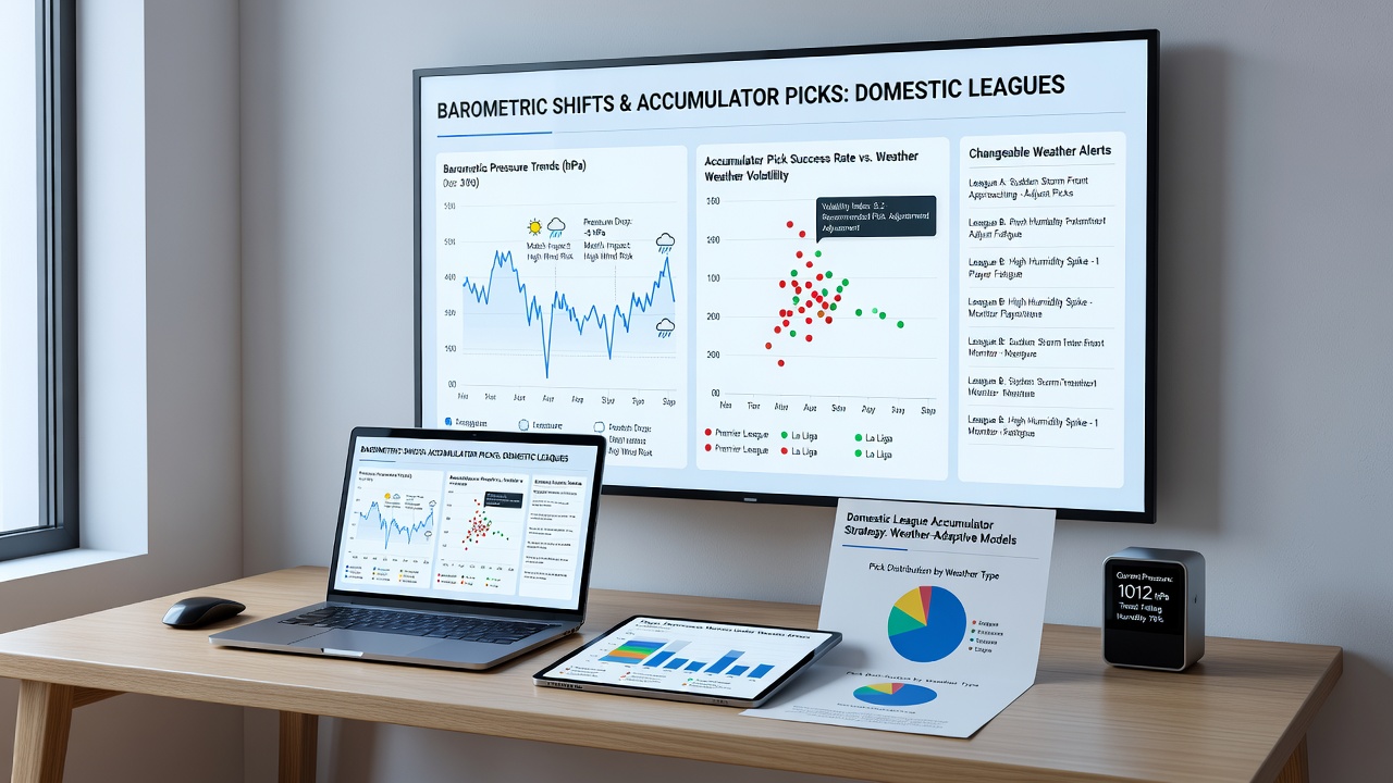 Accumulators listed on digital betting interface with weather overlays for European leagues