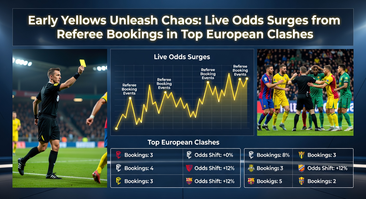 Line graph depicting dramatic live odds fluctuations following an early yellow card in a Premier League encounter, with peaks in card and goal markets