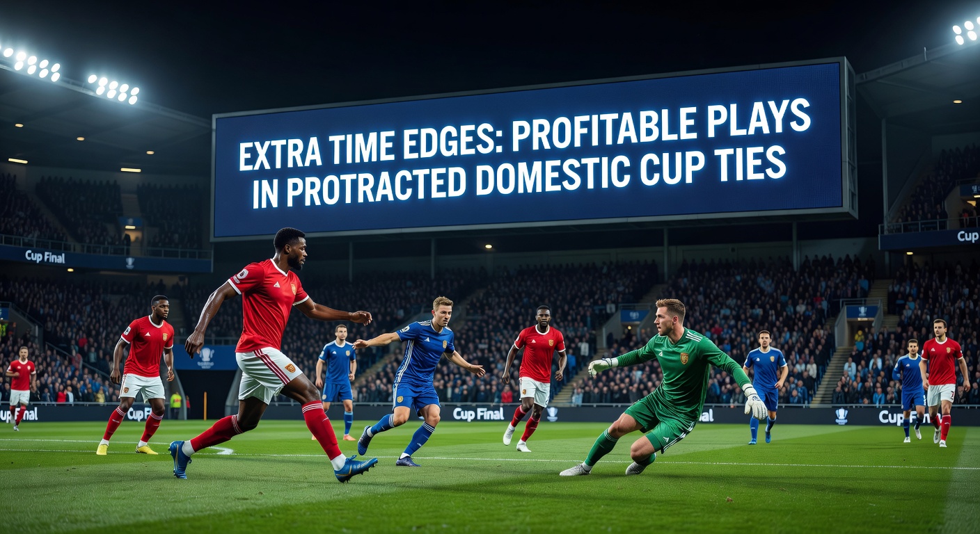 Players locked in intense extra time action during a packed domestic cup stadium, with fans on edge as the clock ticks down