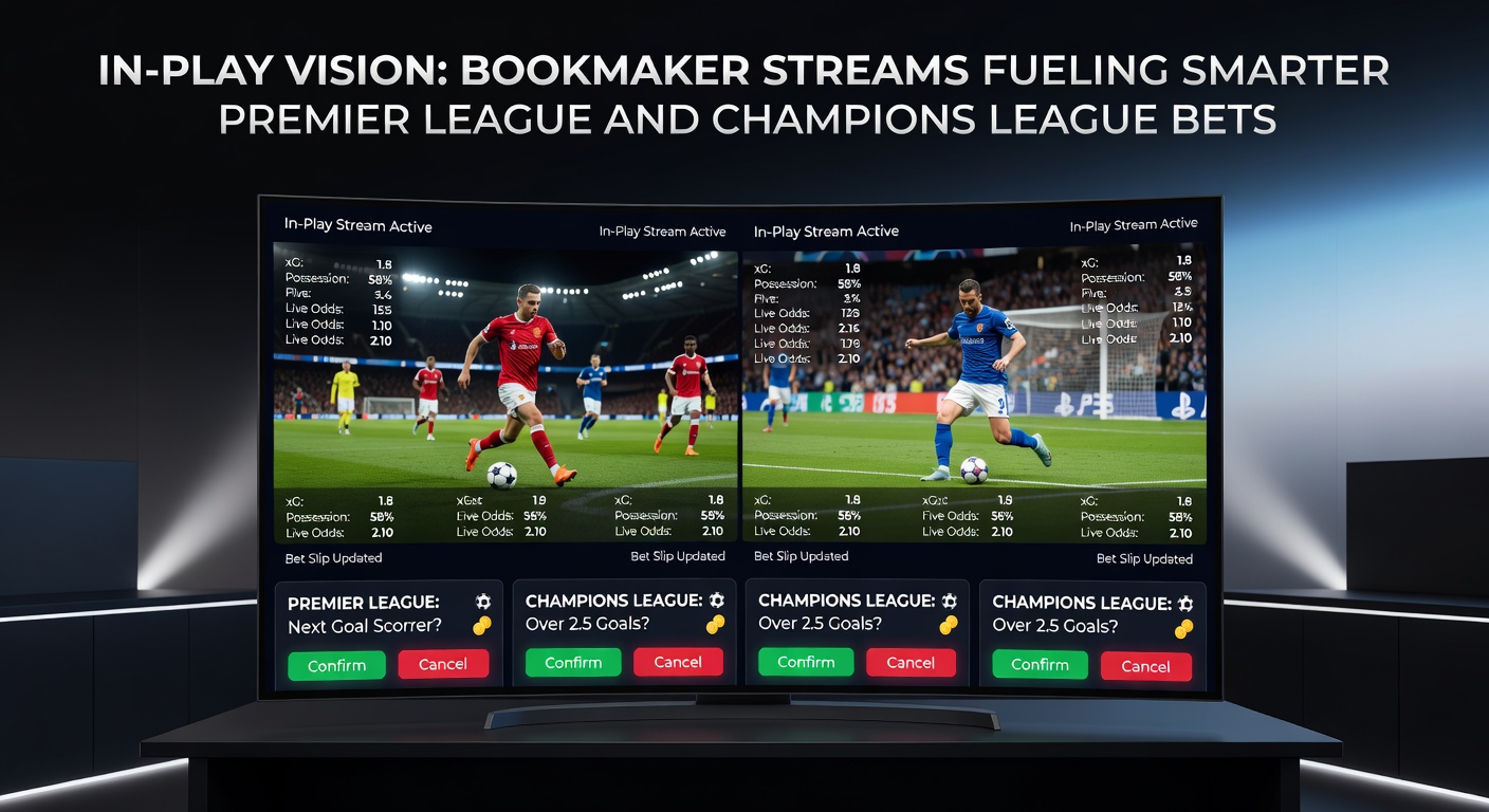 Live stream feed from a Premier League match showing in-play odds overlays on a bookmaker platform