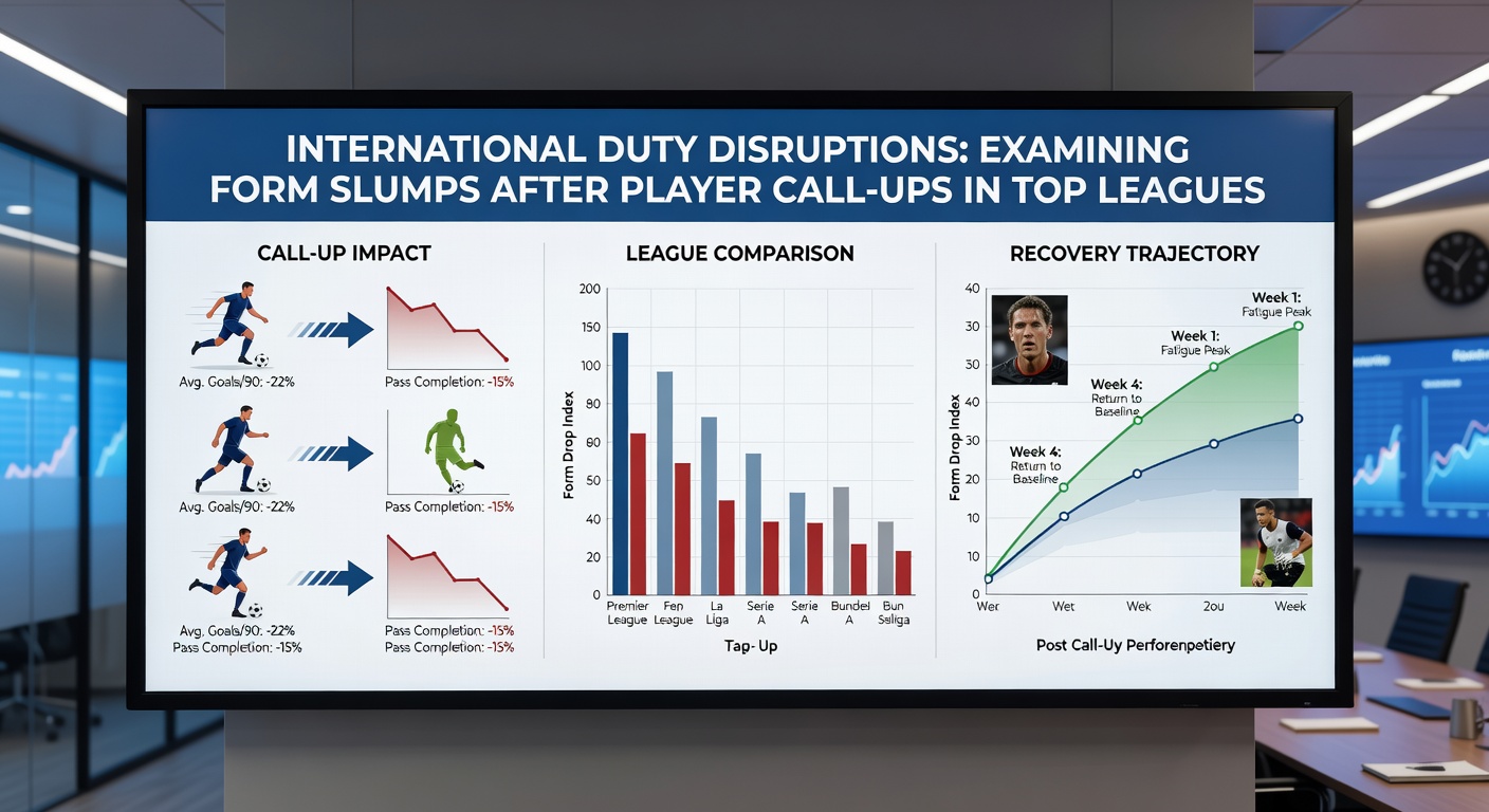 Statistical charts and player tracking data illustrating form changes after international breaks