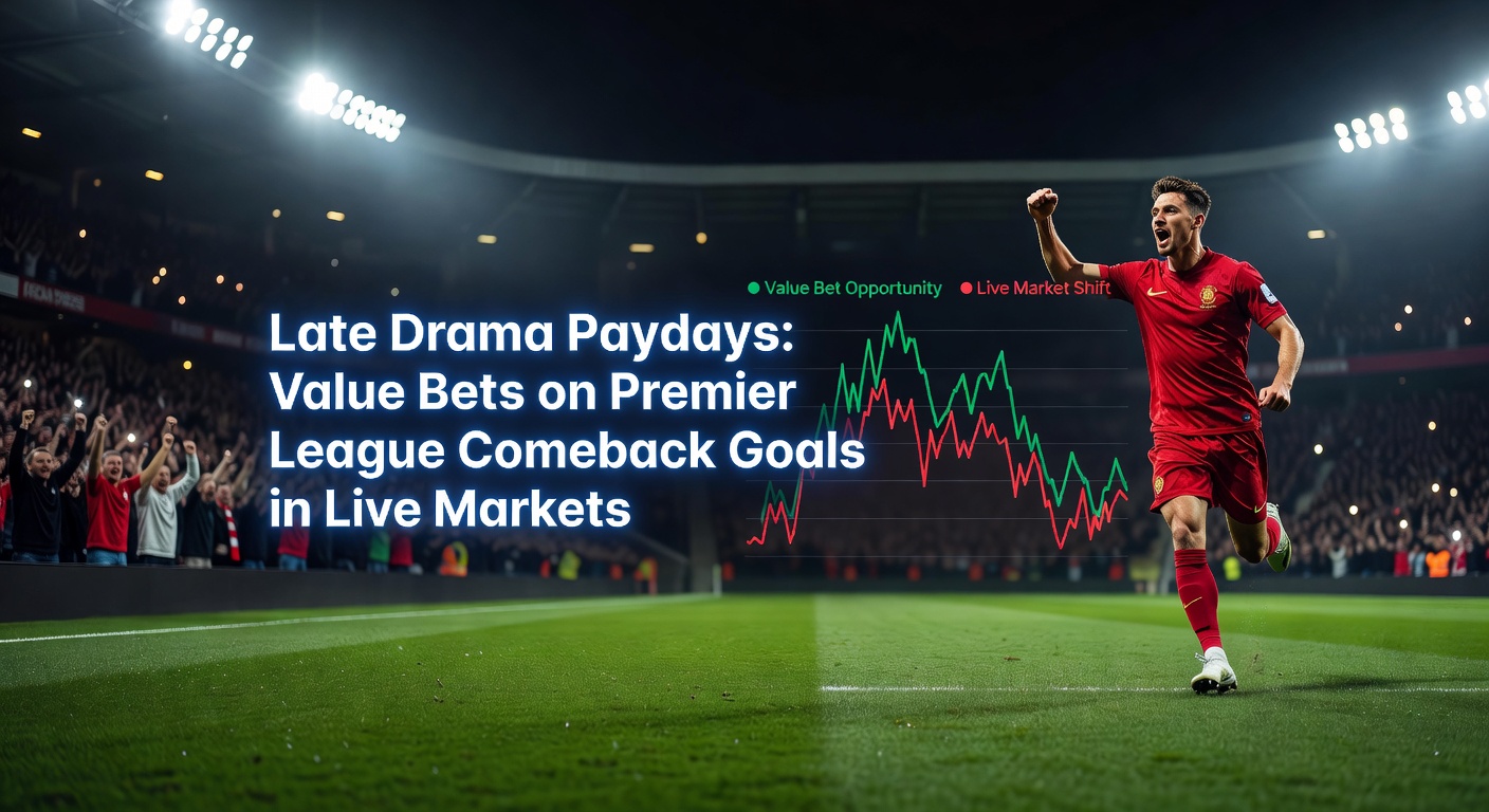 Dramatic late goal celebration in a packed Premier League stadium under floodlights, capturing the tension of a comeback moment