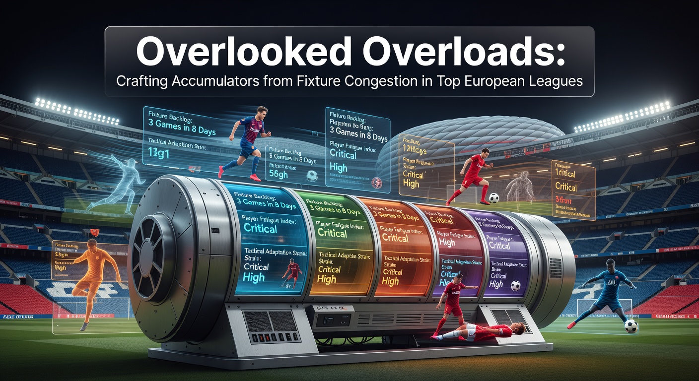 Graph showing goal trends and betting accumulator payouts during fixture pile-ups in top leagues, with bars for overs, BTTS, and draw frequencies peaking in congested periods