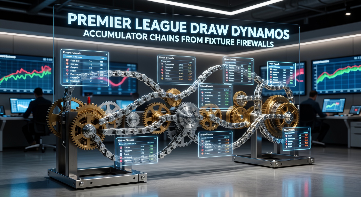 Graph overlay on Premier League fixtures showing draw clusters amid congested schedules, with accumulator bet payout examples
