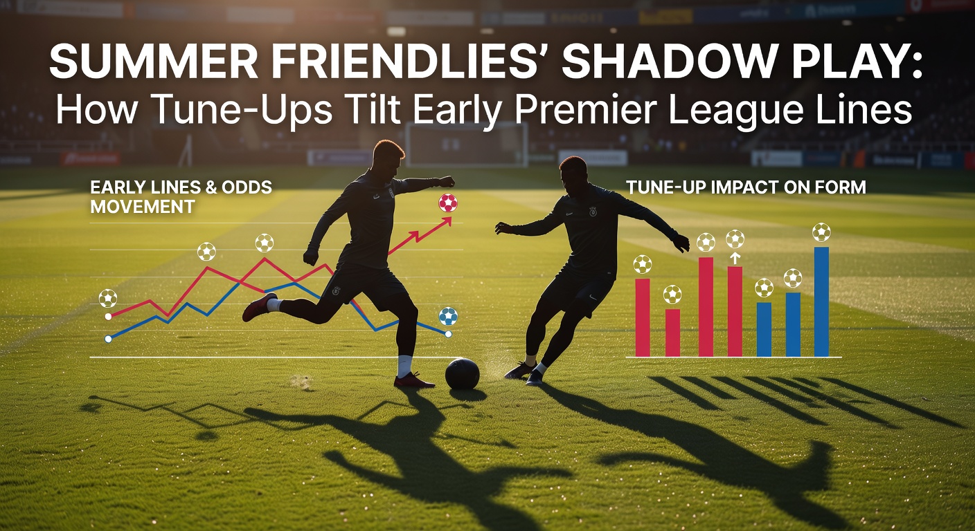 Premier League teams in action during a summer friendly match under floodlights, with bookmakers' odds boards in the foreground