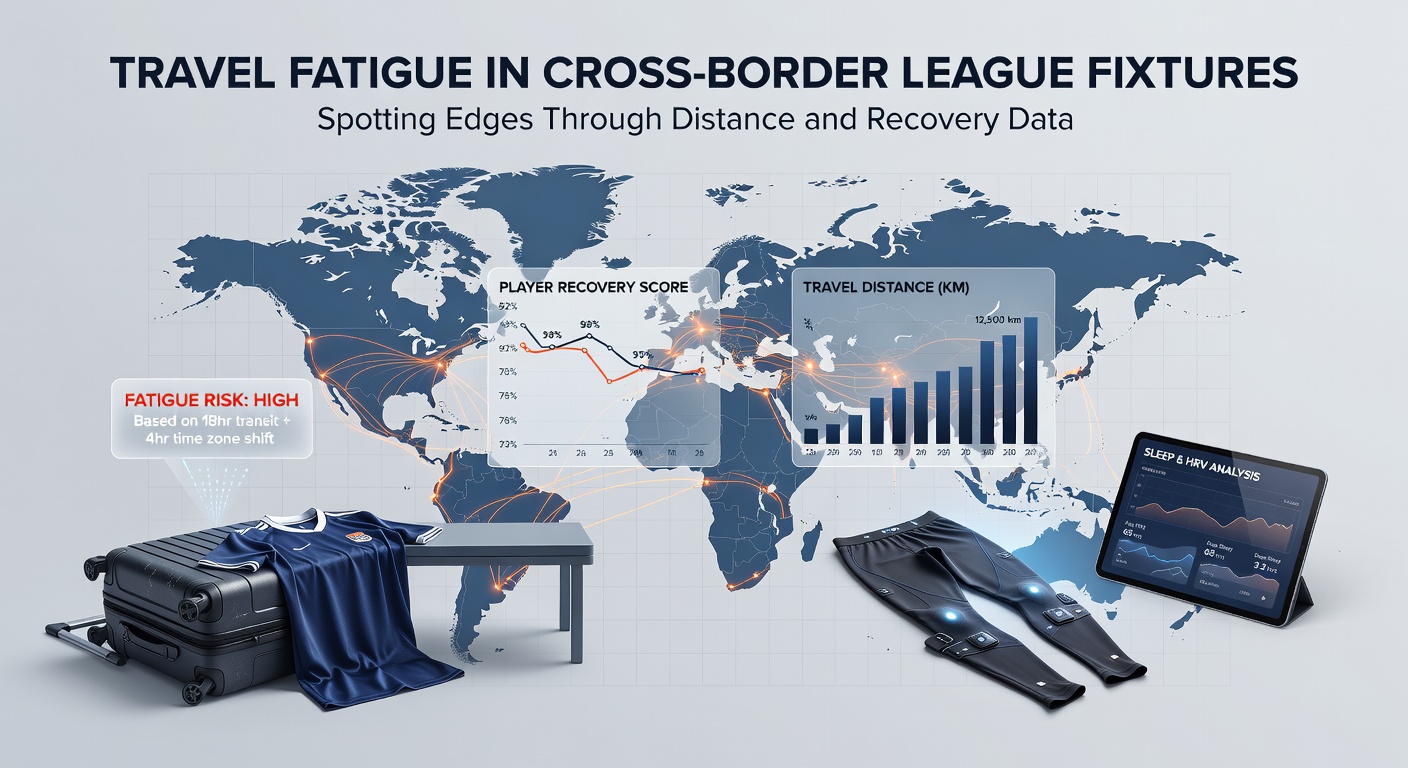 Analysis dashboard showing recovery data charts and distance traveled metrics for football teams in cross-border fixtures